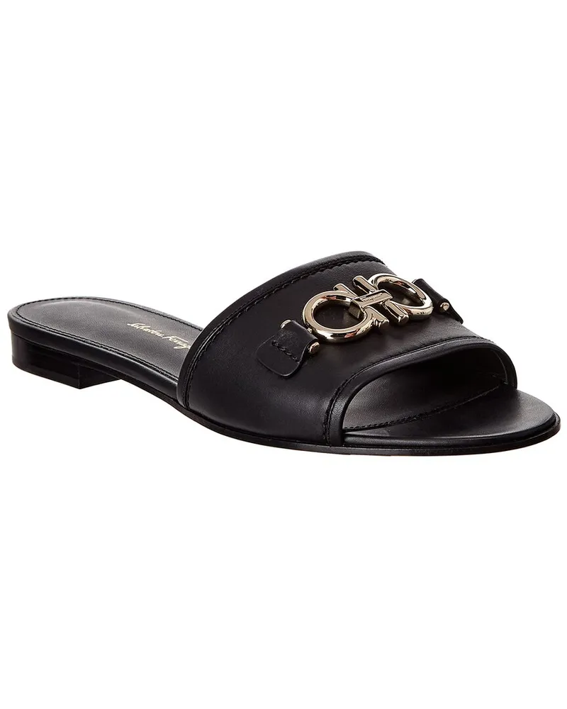 Ferragamo Gancini Leather Slide Black