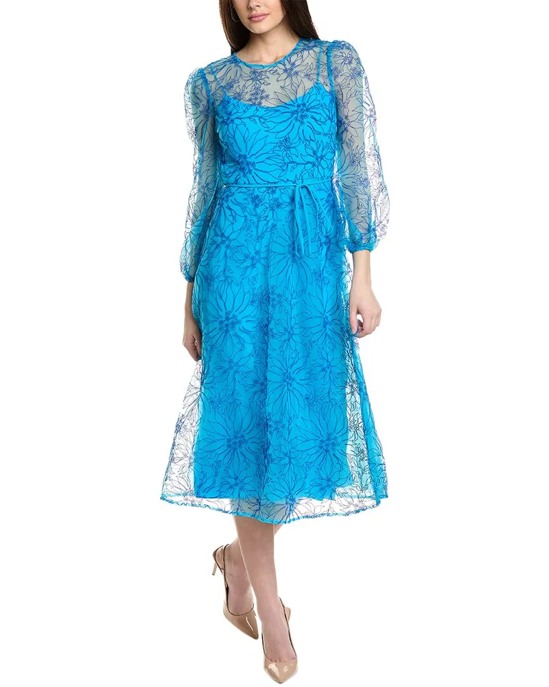 Monique Lhuillier Zinnia Midi Dress Blue