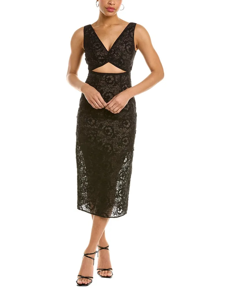 Zac Posen Embroidered Lace Organza Sheath Dress Black