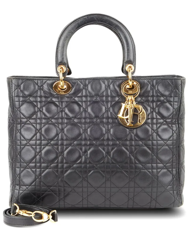 Dior Black Cannage Leather Lady Dior GHW Large (Authentic Pre-Loved Black