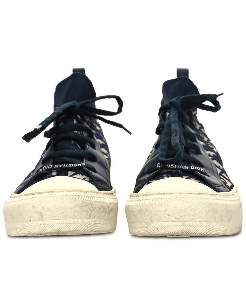 Dior Women's Oblique Perfo Leather Technical Knit Calfskin Oblique Walk'N'Dior Mid Top Sneaker 39.5 Deep Blue (Authentic Pre-Lov Nocolor
