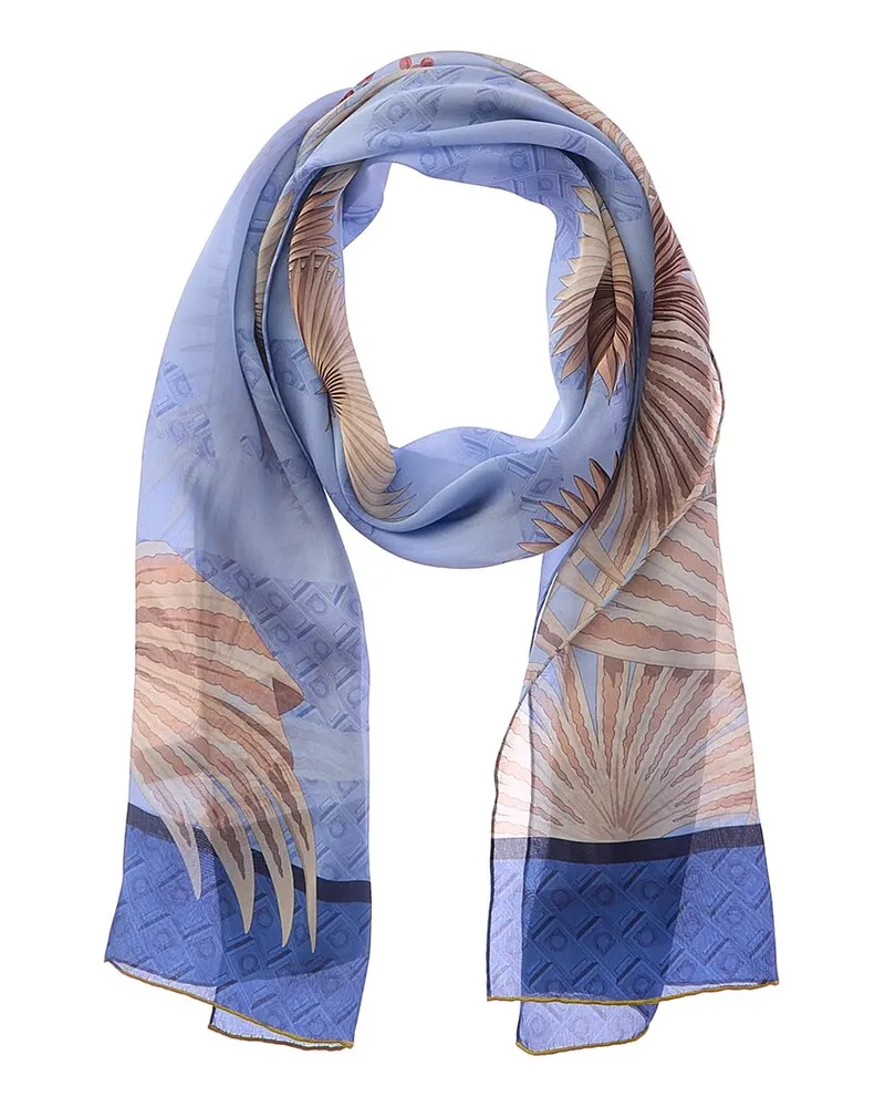 Ferragamo Logo Print Silk Scarf Blue