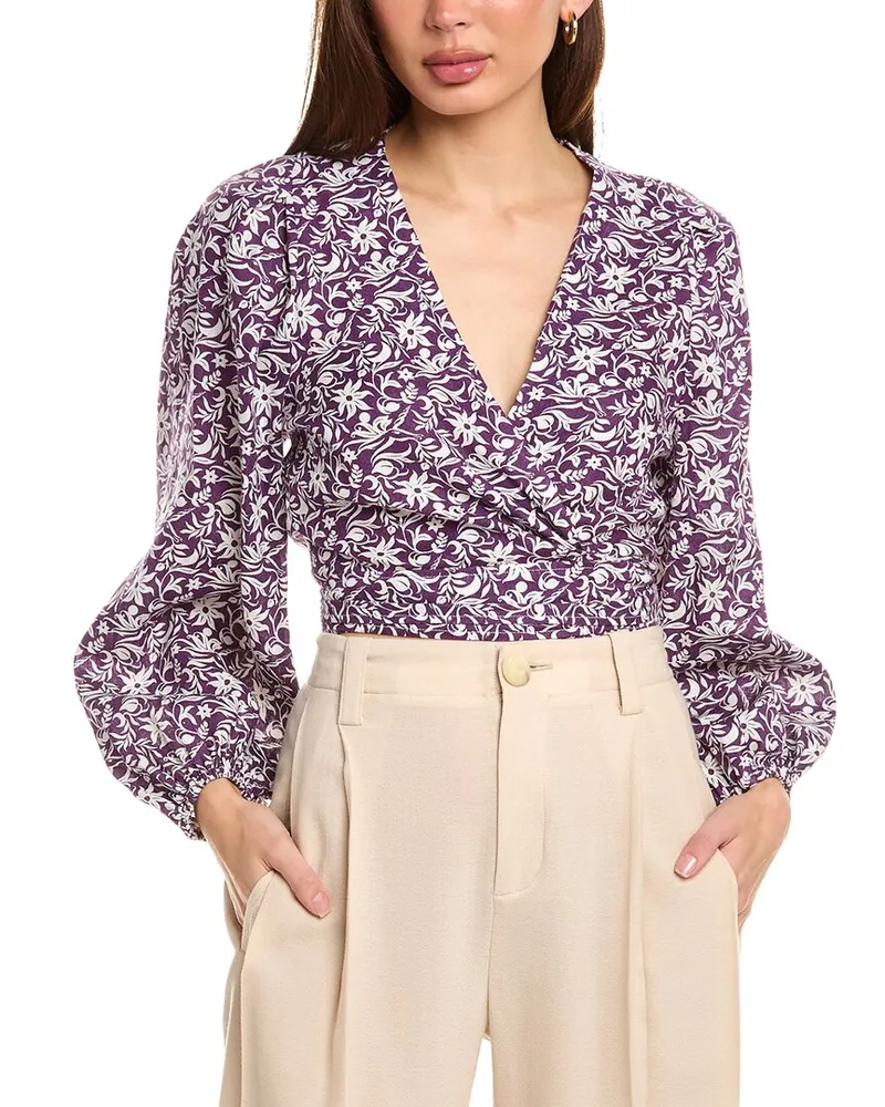Maje Linen-Blend Top Purple