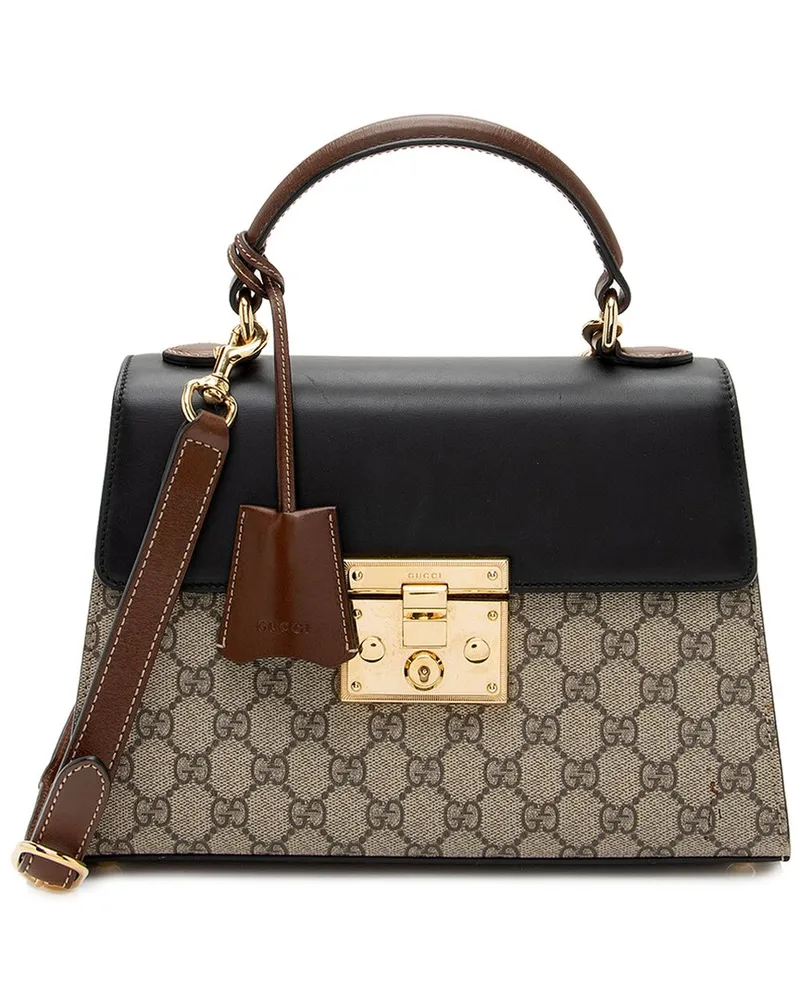Gucci Beige, Black, Brown Coated Canvas & Leather Padlock Small Top Handle  (Authentic Pre-Loved Nocolor