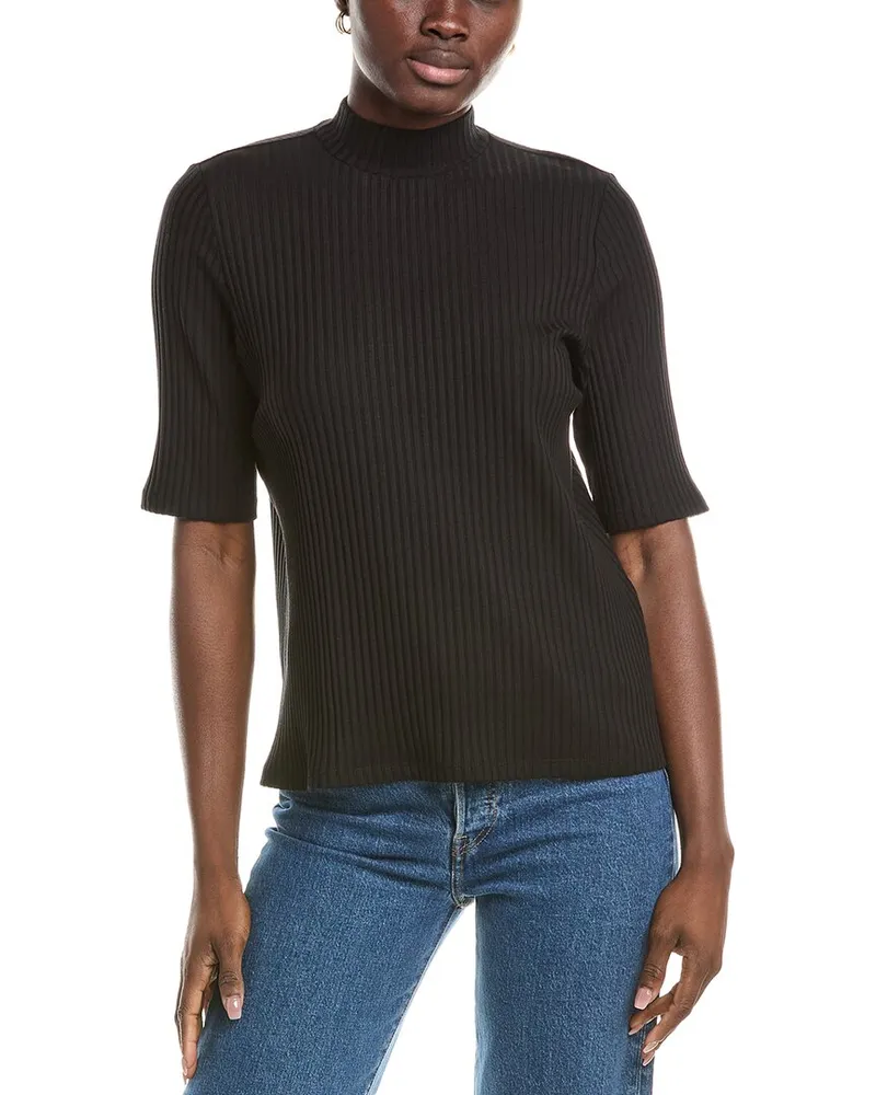 Eileen Fisher Mock Neck Elbow Sleeve Top Black