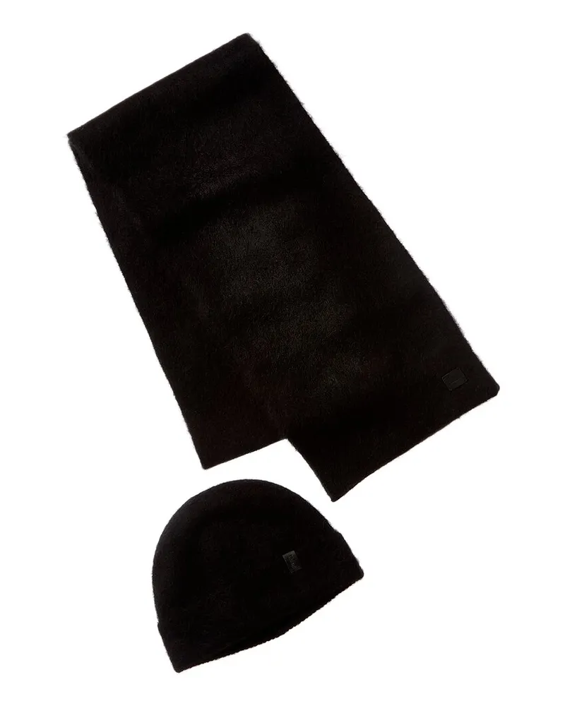 AllSaints 2pc Logan Brushed Alpaca & Wool-Blend Hat & Scarf Set Black