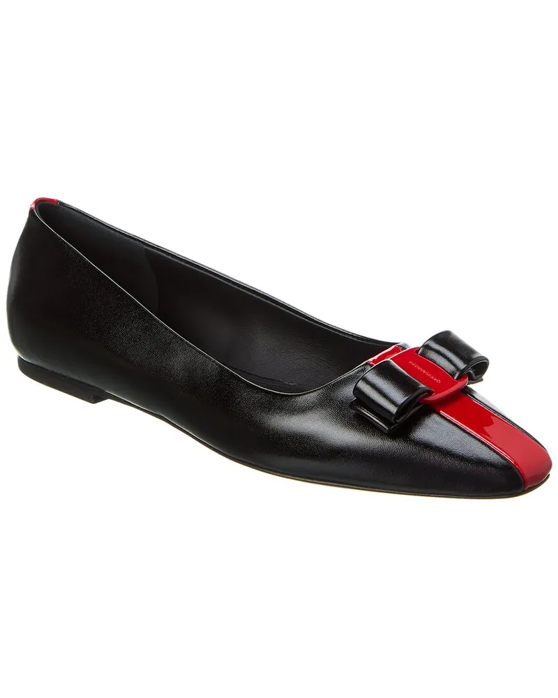 Ferragamo Siwar Bow Leather Ballet Flat Black