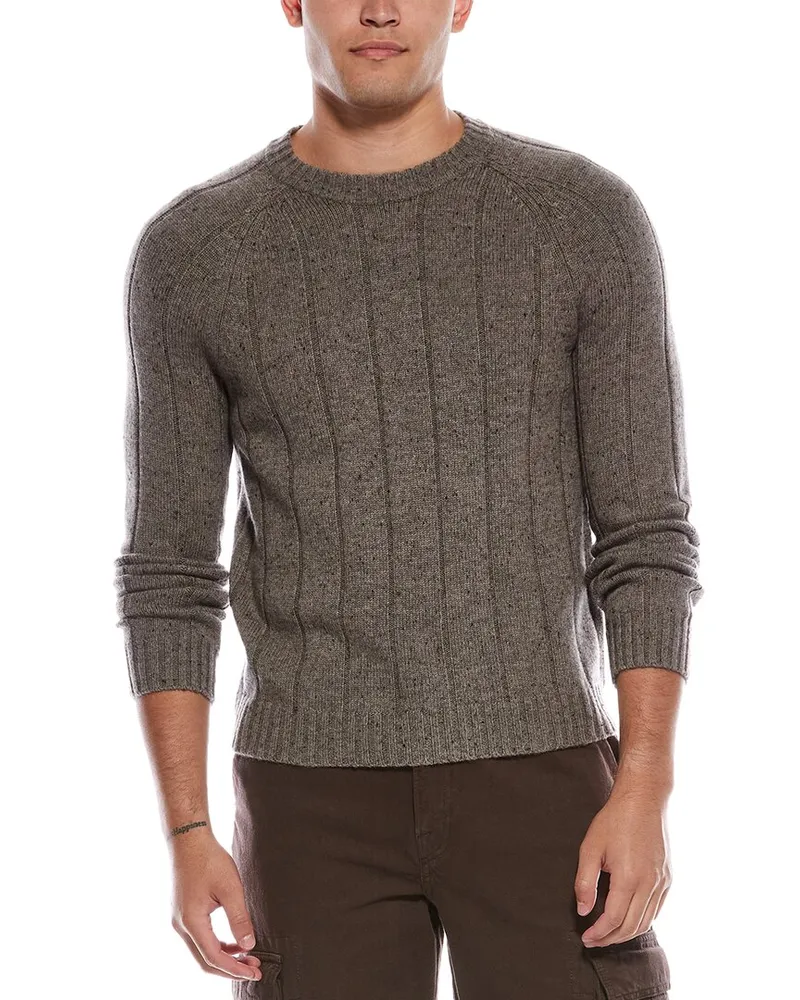 Autumn Cashmere Wool & Cashmere-Blend Raglan Crewneck Sweater Gray