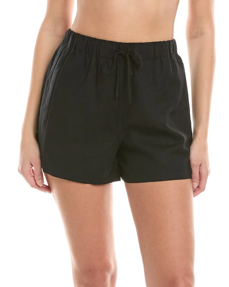 Onia Air Elastic Drawstring Linen-Blend Short Black