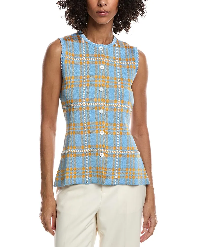 Lela Rose Jacquard Plaid Top Blue