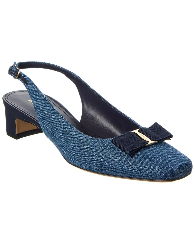 Ferragamo Rivada Denim & Leather Slingback Pump Blue
