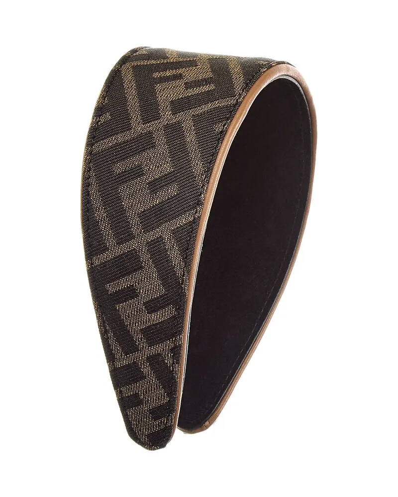 Fendi FF Jacquard Leather-Lined Headband Brown