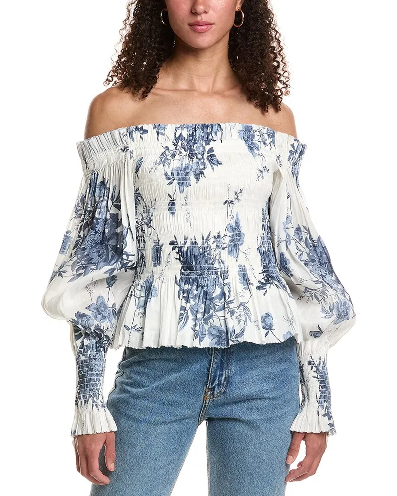 AllSaints Lara Dekorah Linen & Silk-Blend Top Blue