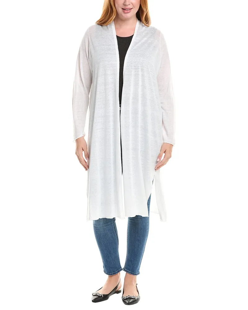 Eileen Fisher Plus Linen-Blend Long Cardigan White