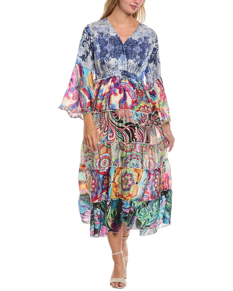 Johnny Was Dibble Tiered Midi Dress Blue