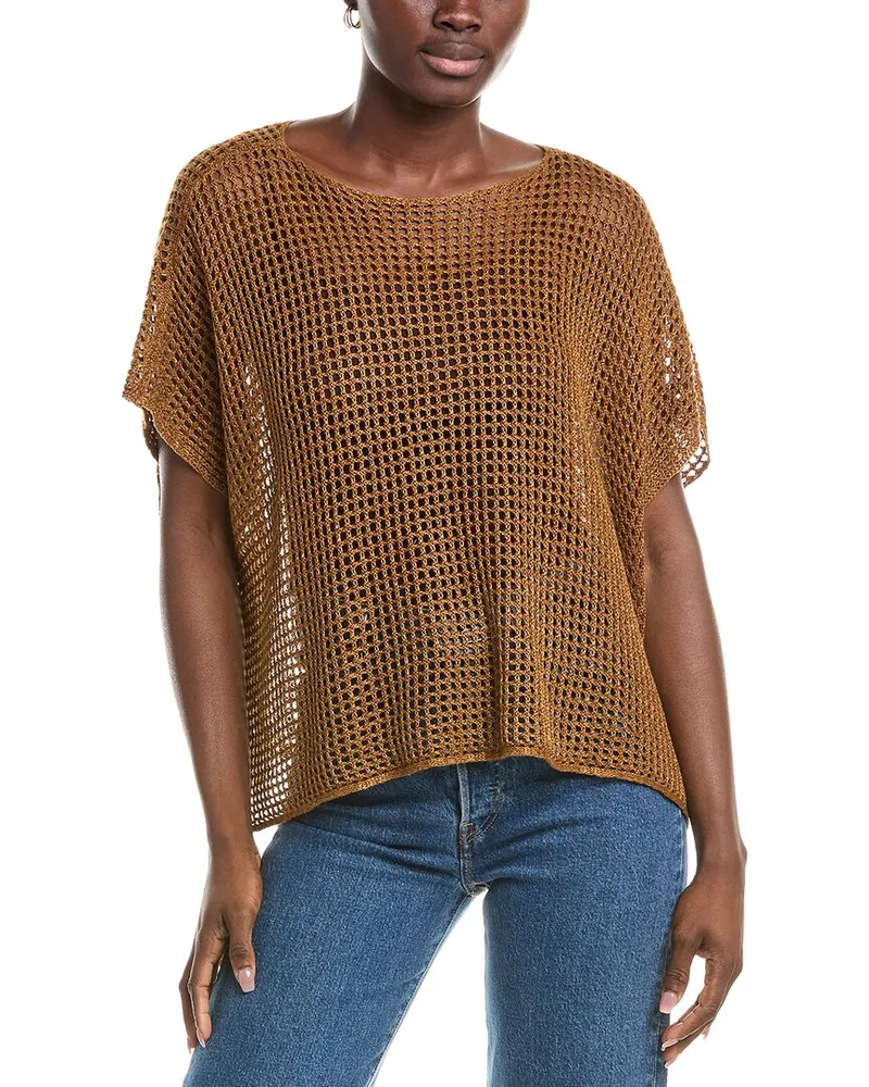 Eileen Fisher Bateau Neck Cap Sleeve Linen Sweater Nocolor