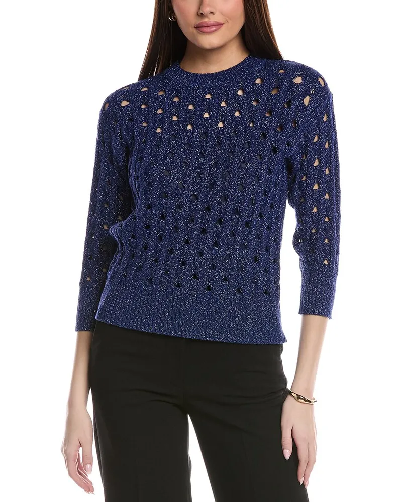 ST. JOHN Rib Crochet Knit Sweater Blue