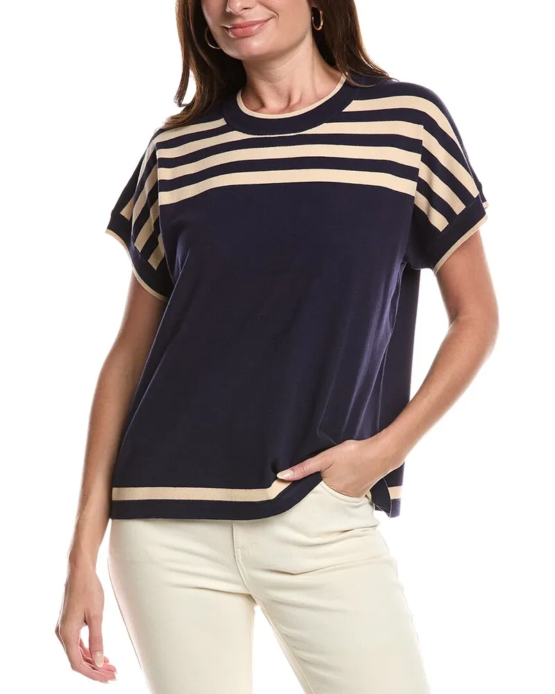 ST. JOHN Breton Stripe Knit Top Blue