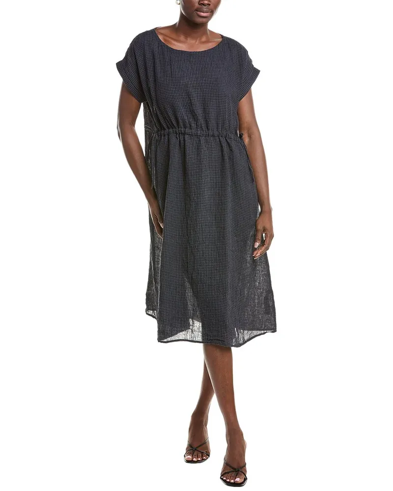 Eileen Fisher Ballet Neck Linen Midi Dress Blue