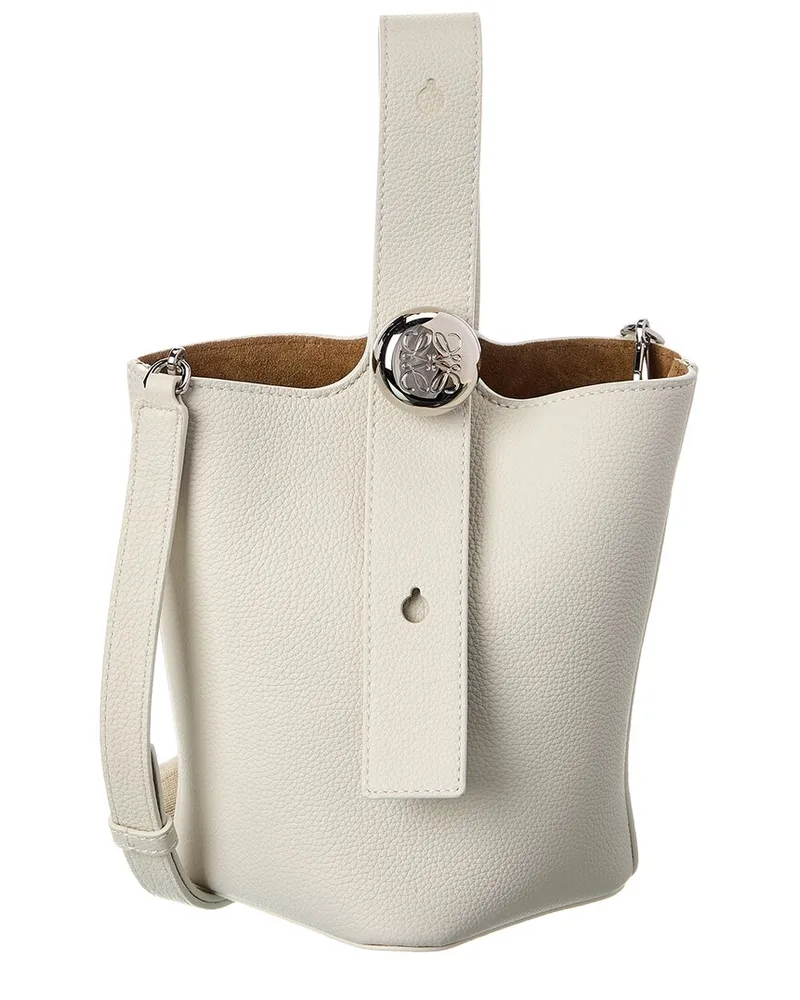Loewe Pebble Mini Leather Bucket Bag White