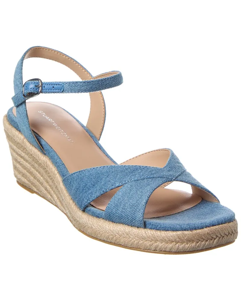 Stuart Weitzman Miami Espadrille Canvas & Leather Wedge Blue