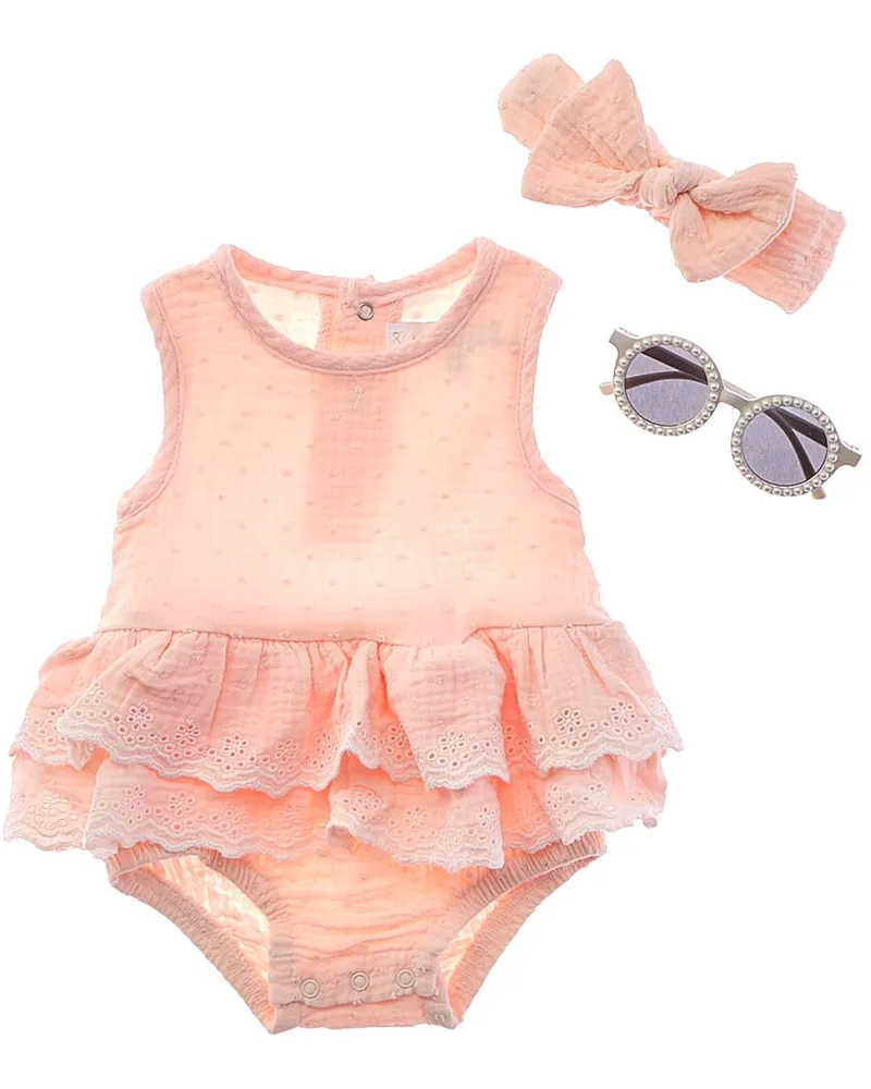 Rachel Zoe 3pc Dobby Gauze Romper with Sunglasses Nocolor