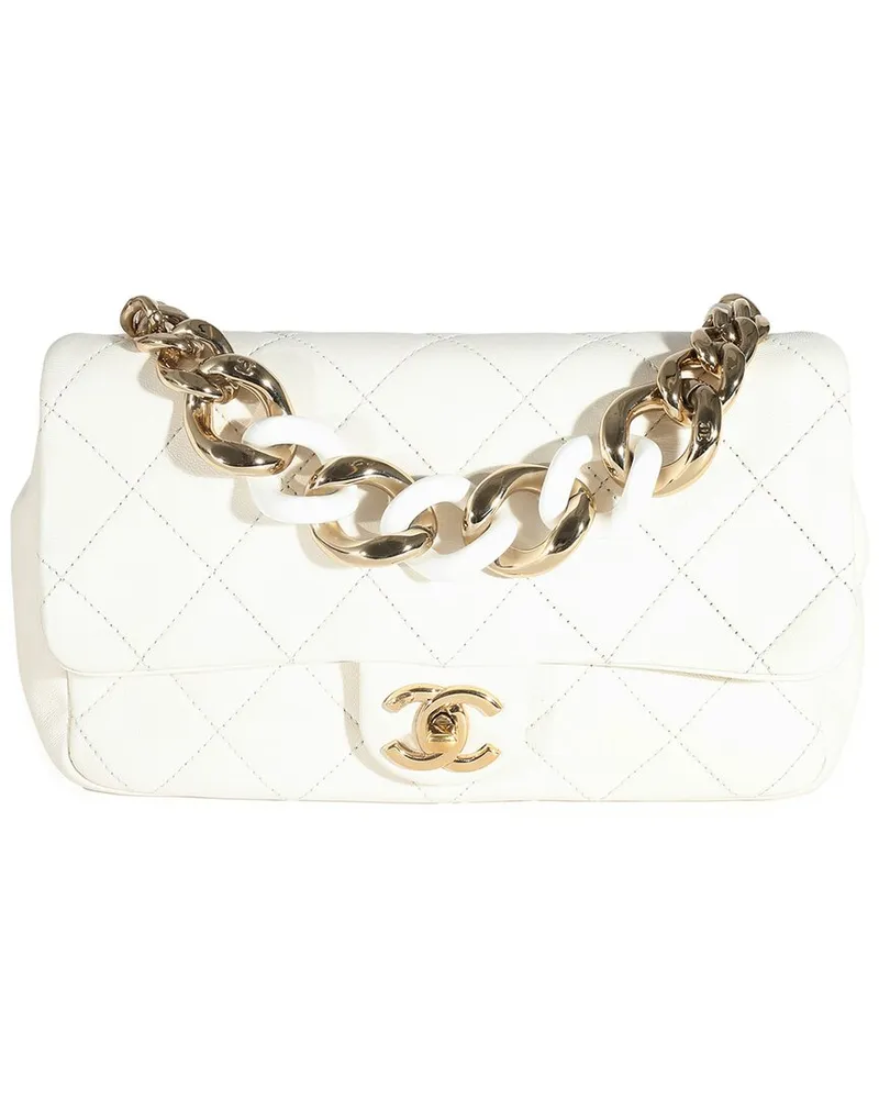 Chanel White Quilted Lambskin Elegant Chain Flap Bag (Authentic Pre-Loved Nocolor