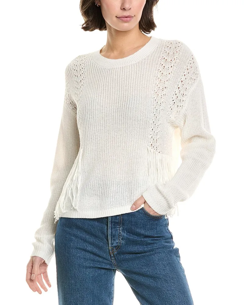 27 miles malibu Front Fringe Sweater White