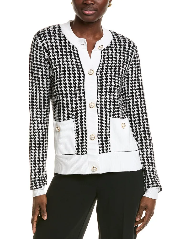 ST. JOHN Jacquard Knit Cardigan Black