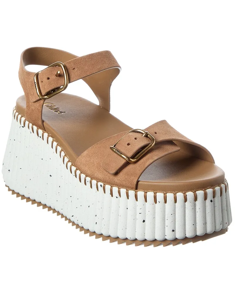 Chloé Nama Suede Wedge Sandal Brown