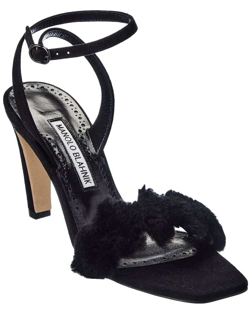 Manolo Blahnik Hiebi 90 Suede Sandal Black