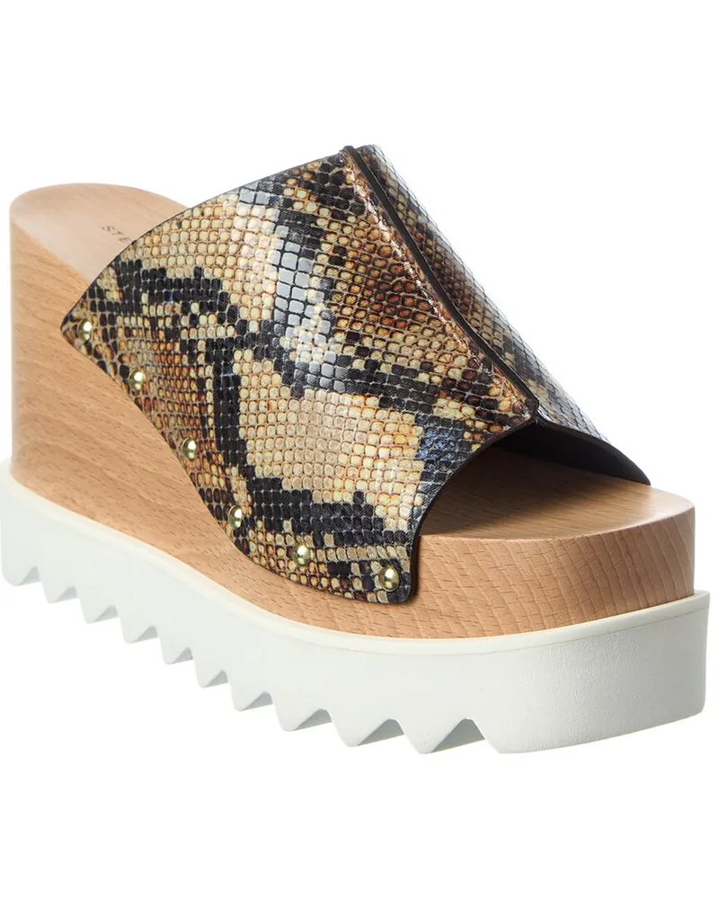 Stella McCartney Elyse Snake-Embossed Wedge Sandal Brown