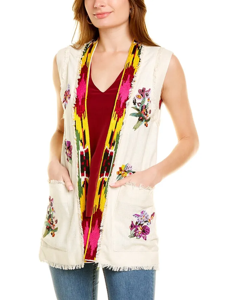 Etro Embroidered Silk Vest Beige