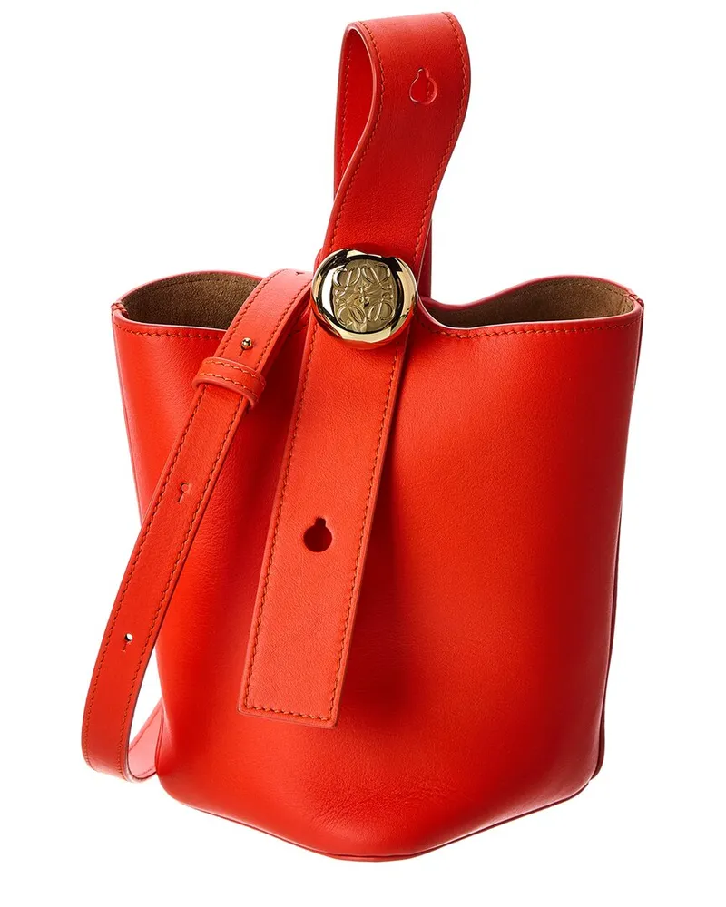 Loewe Pebble Mini Leather Bucket Bag Orange