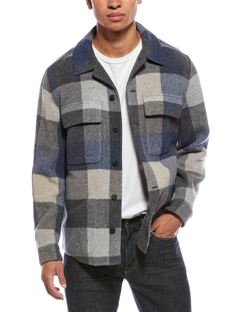 Vince Plaid Splittable Wool-Blend Shirt Jacket Blue