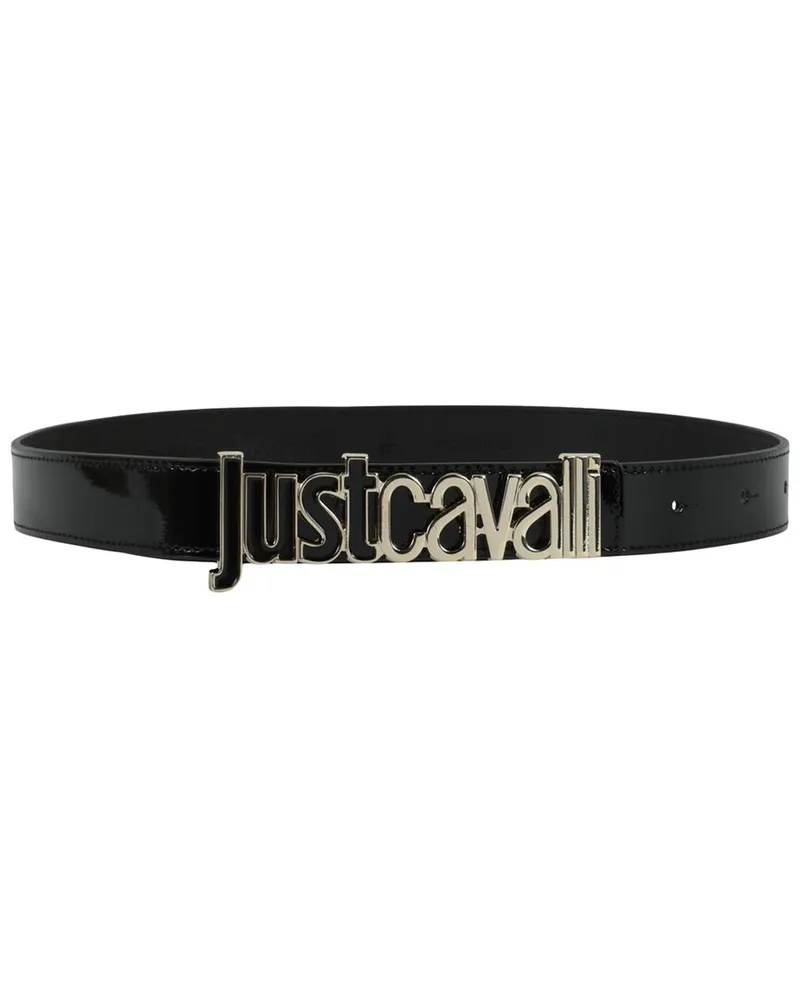 Just Cavalli Plaque Leather Belt Black