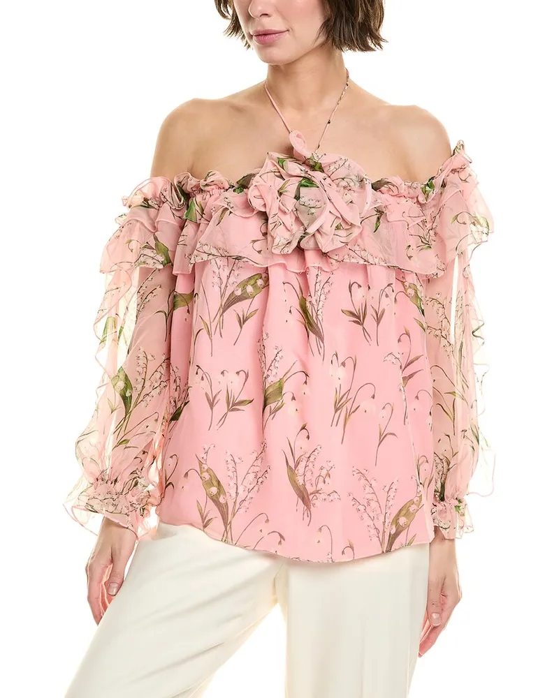 Carolina Herrera New York Ruffle Silk Top Pink
