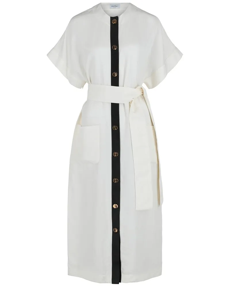 Ferragamo Silk & Linen-Blend Day Dress White