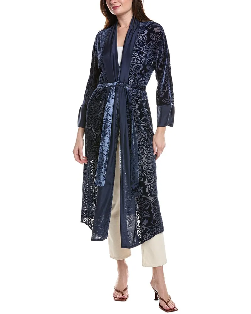 Johnny Was Izzy Burnout Velvet Silk-Blend Kimono Blue