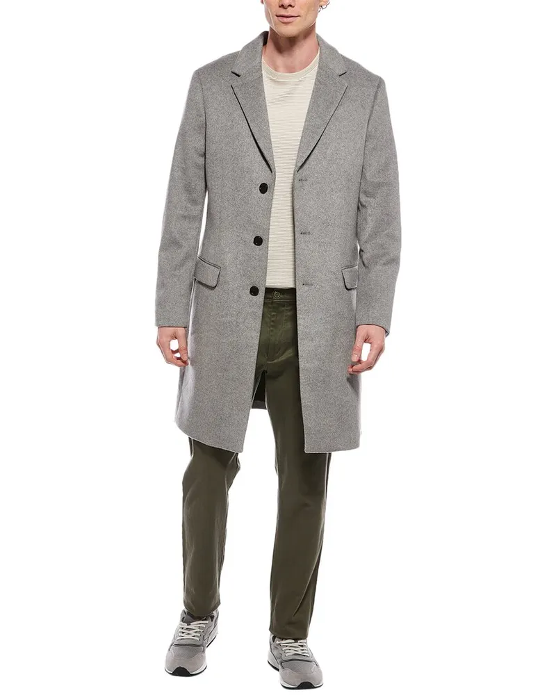 AllSaints Hal Suede-Trim Wool-Blend Coat Grey
