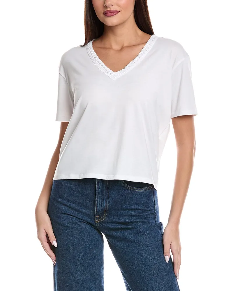 Splendid Kacey Crochet V-Neck T-Shirt White