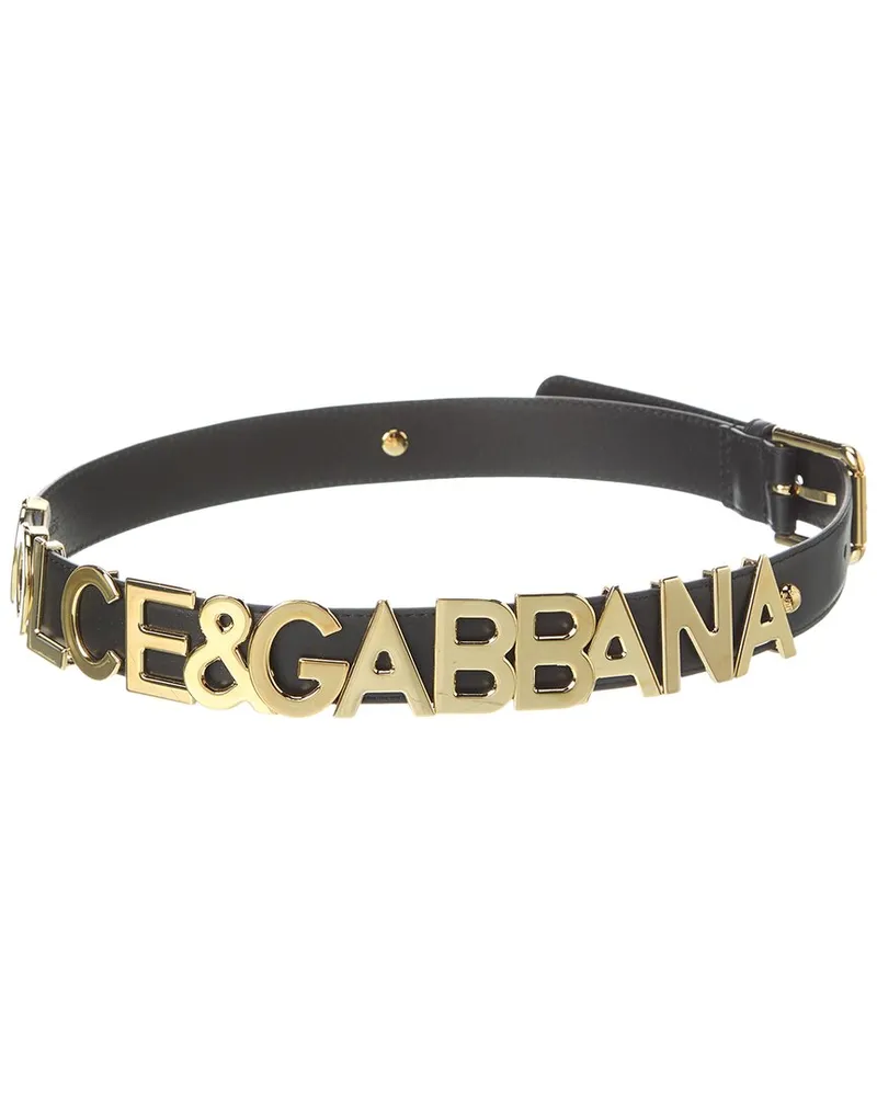Dolce & Gabbana Kim Lettering Leather Belt Black