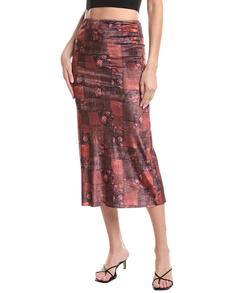 WeWoreWhat Velvet Midi Skirt Brown