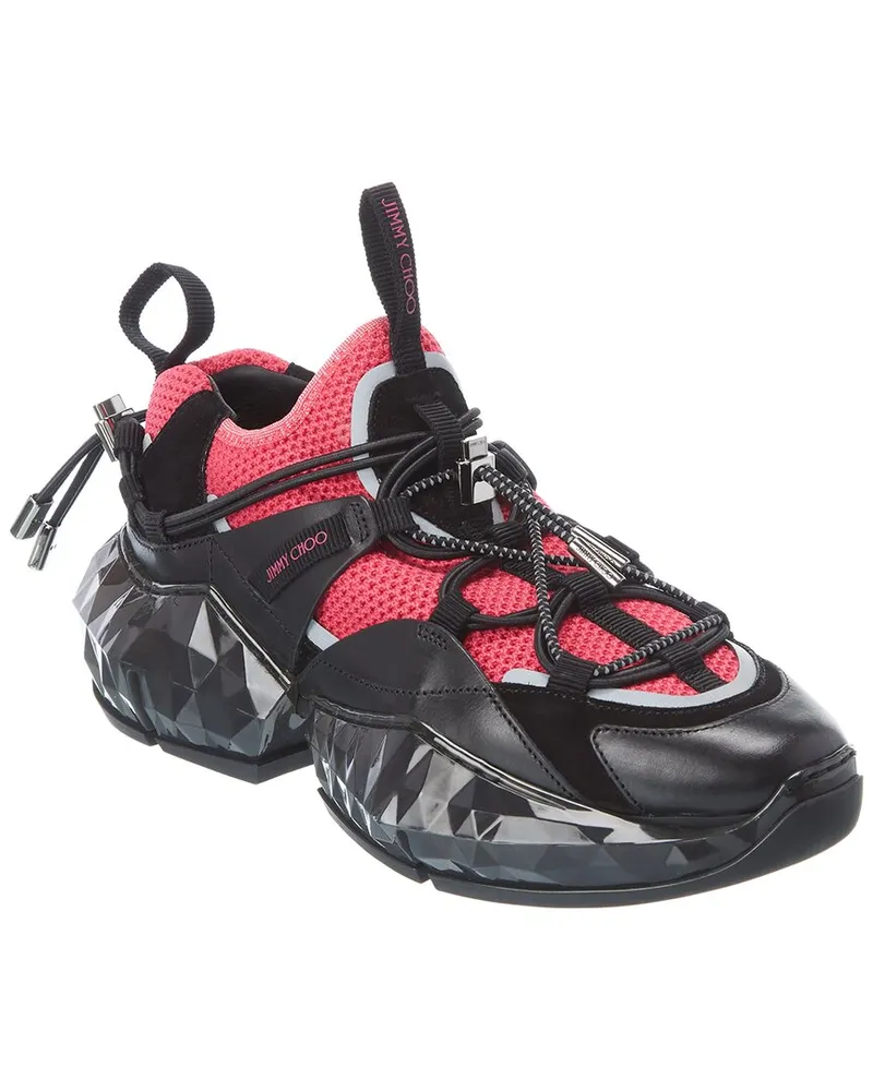 Jimmy Choo Diamond Trail/F Leather & Mesh Sneaker Black