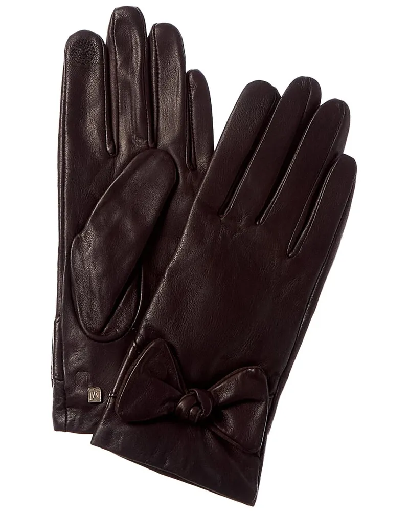 Bruno Magli Knotted Bow Cashmere-Lined Leather Gloves Brown