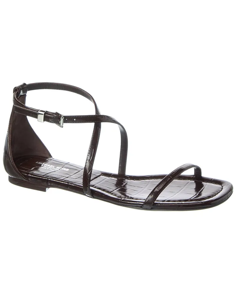 Michael Kors Polly Runway Croc-Embossed Leather Sandal Brown
