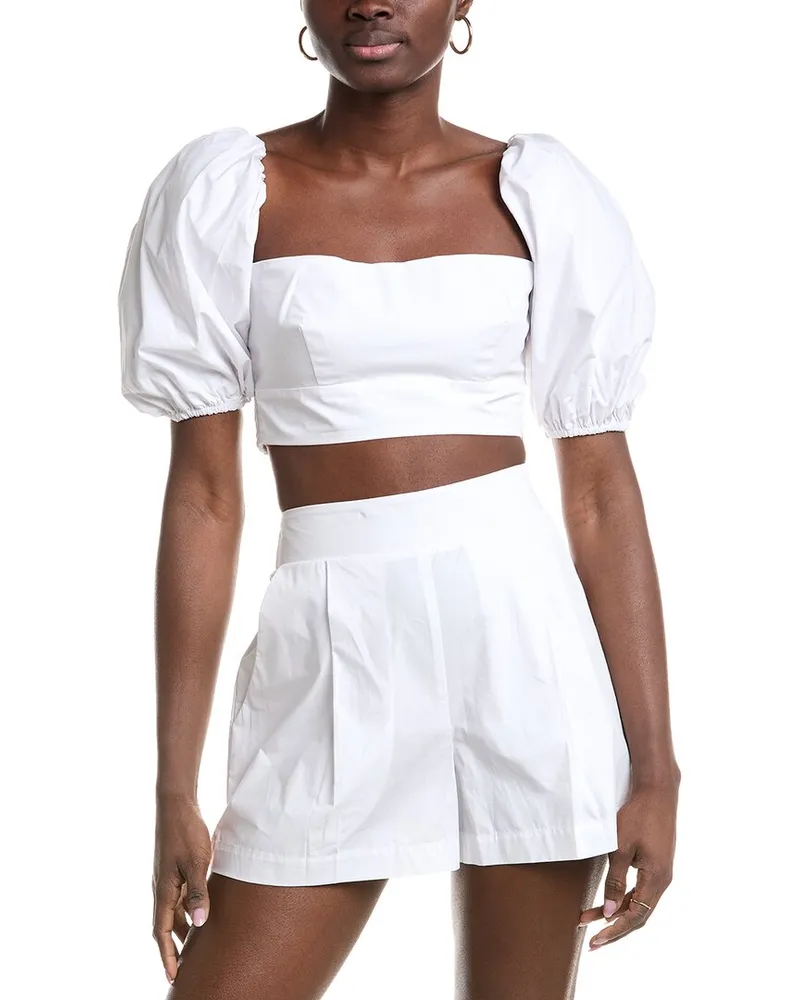 Susana Monaco Poplin Puff Sleeve Crop Top White