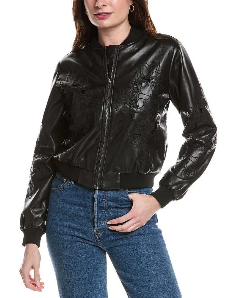 Johnny Was Melanie Silk-Lined Bomber Jacket Black