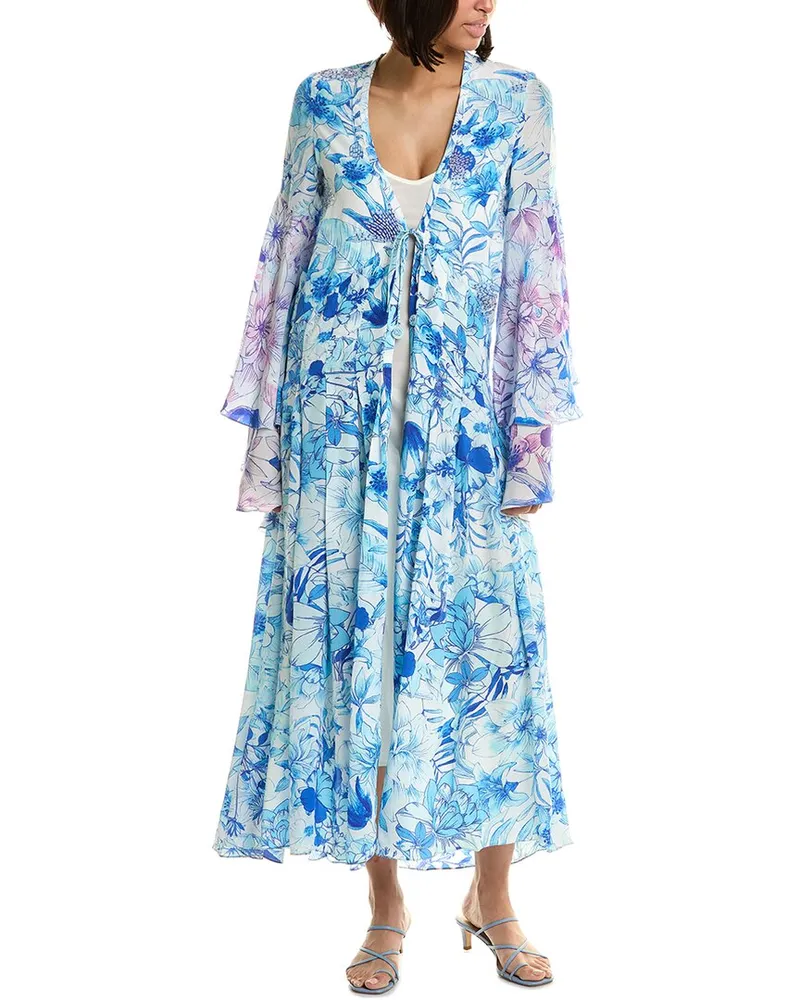 ROCOCO SAND Tiered Bell-Sleeve Wrap Dress Blue