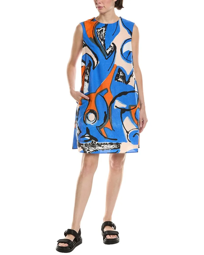 Marimekko Anemonet Eldfamn Linen-Blend Shift Dress Blue